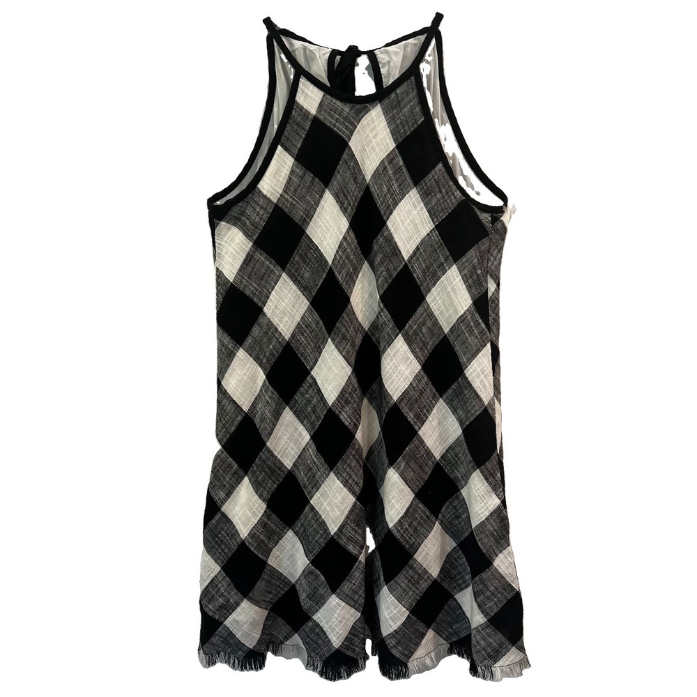 Cloth & Stone Womens Black Gingham Buffalo Check Swing Dress Fringe Hem Size XS